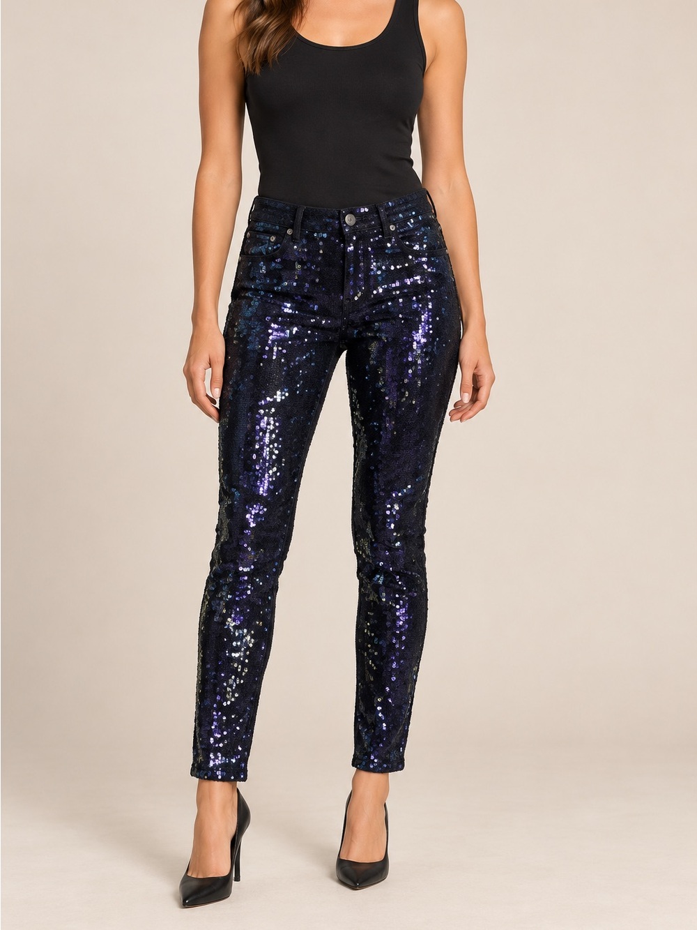 AG Adriano Goldschmied The Legging Ankle Sequin Jeans Women’s 27R Navy Skinny
